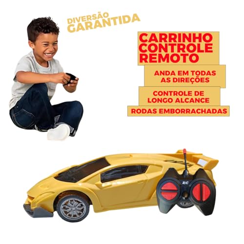 Carrinho de Controle Remoto Brinquedo Infantil Esportivo RC (Amarelo)