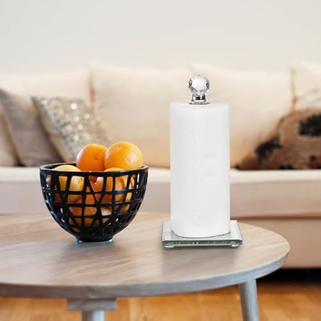 Suwimut Paper Towel Holder Countertop, Silver Paper Towel Roll Dispenser Stand Weighted Base Non Slip Filled with Sparkly Crystal Crushed Diamond for Home Kitchen Bathroom Tabletop