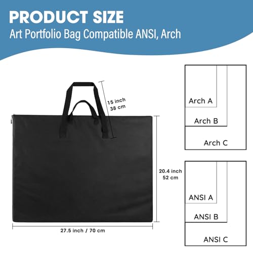 Image of ZKOO 20 x 26 Inch Art Portfolio Bag, Big Art Portfolio Case Light Weight Waterproof Poster Board Storage Bag, Artistic Collection Tote for Artwork, Poster, Sketch Drawing, Canvas (20 inch*26 inch-Black)