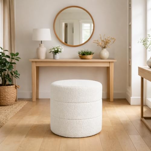 Image of HomePop 18 inch Round Ottoman - Cream Boucle