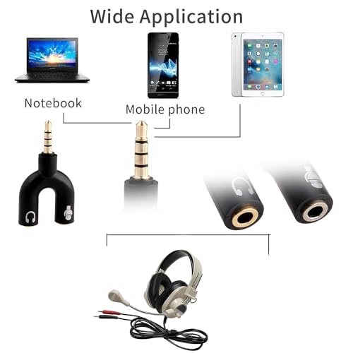 Image of Lynacz Black - 3.5mm Audio Jack to Headphone Microphone Splitter Converter Adaptor Specially Design for Mobile Tablet and Laptop (Only 1 Input for Audio) (BN20)