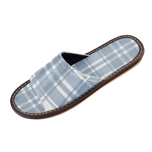GuoChe Beach Sandals for Travel Airplane Hotel Spa Slippers Indoor Reusable Cozy Light Blue Plaid Tartan