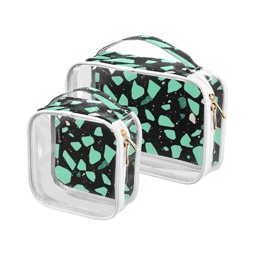 Paquete de 2 neceseres decorativos transparentes para colgar de viaje, aprobados por la TSA, mármol, verde menta, multifuncionales, grandes, para mujeres y hombres, kit de afeitado para maquillaje