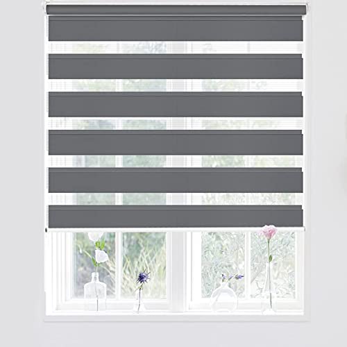 Estor enrollable de doble capa, 105 x 300 cm, tela opaca, impermeable, filtro de luz, accesorios para dormitorio y sala de estar, color gris oscuro