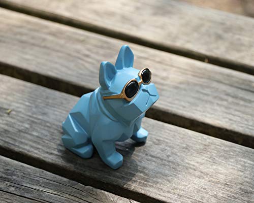 Mini Geometric Dog Puppy Figure with Sunglasses, 87 x 54 x 92 mm, Blue Colour, Minimalist Animal Statue Made of Resin, Home - Image 3