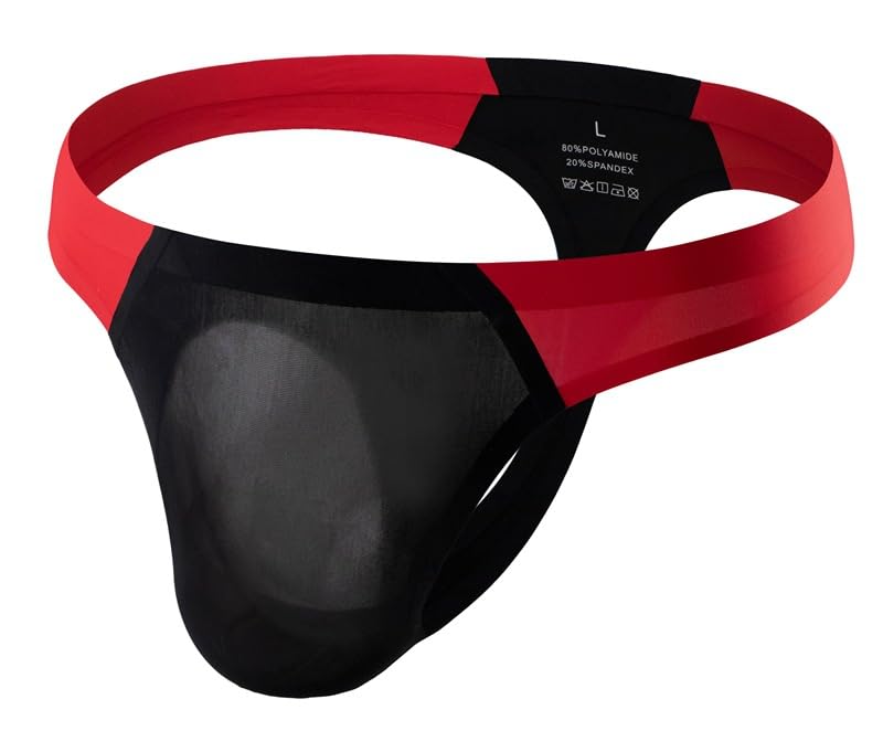 Men's Sexy Thong Ultra-Thin Low rise T-pants Breathable Color blocking U-shaped pouch Big pouch