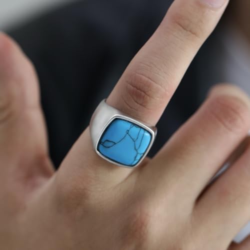 Turquoise Ring for Men Stainless Steel Classical Statement Band Ring Size 7-123