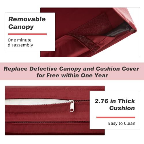 Image of HOMREST 3 Seat Outdoor Porch Swing with 1.5 inch Deepened Cup Holder, Adjustable Canopy, Patio Swing Bed with Stand, Patio Glider Swing with Thicken Cushions, Pillow for Yard, Garden(Wine Red)