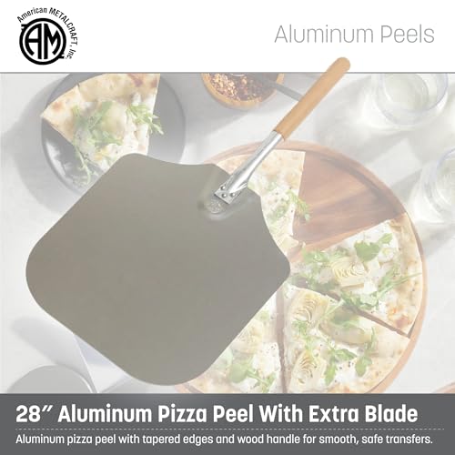Image of American Metalcraft 2814 28 inch Aluminum Pizza Peel with 12 inch Wood Handle, 14 inch x 16 inch Large Blade