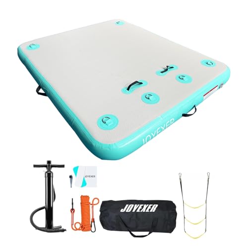 Inflatable Floating Dock, 5 x 6ft Air Dock Platform, Island Raft Mat with Rope Ladder & Non-Slip Surface for Lakes Beach Ocean