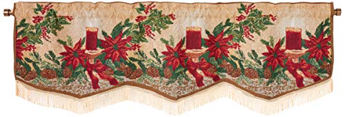 Violet Linen Holiday Seasonal Tapestry Decorative Christmas Poinsettias and Candles Design - 60