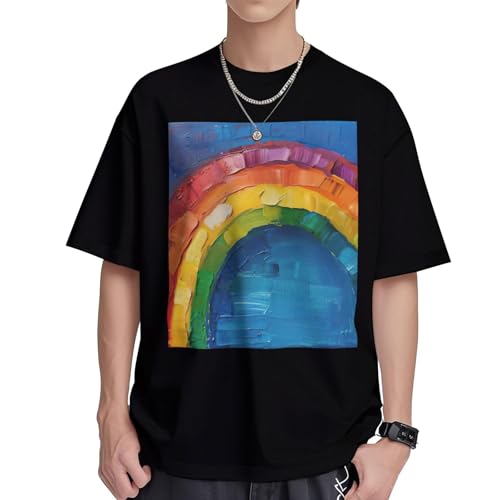T-shirt ample femme en coton anti-transpiration motif arc-en-ciel doux