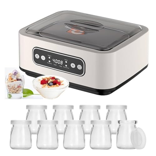 Yogurt Eléctrico, Automático Acero Inoxidable con Control de Temperatura y Tiempo Ajustables, Tarros para Yogur, Natto, Vino de Arroz, Fermentación,