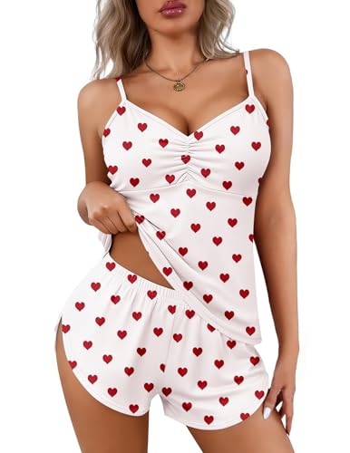 Image of Ekouaer Women Pajamas Set Cami Shorts Set Soft V Neck Sleepwear Sleeveless Lingerie Pjs Set S-XXL