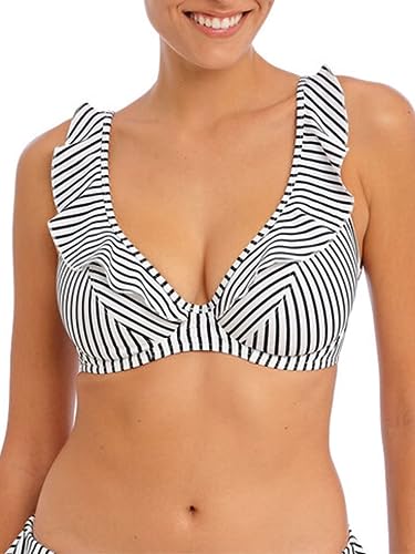 Freya Jewel Cove High Apex Bikini Top Stripe Black White 36E