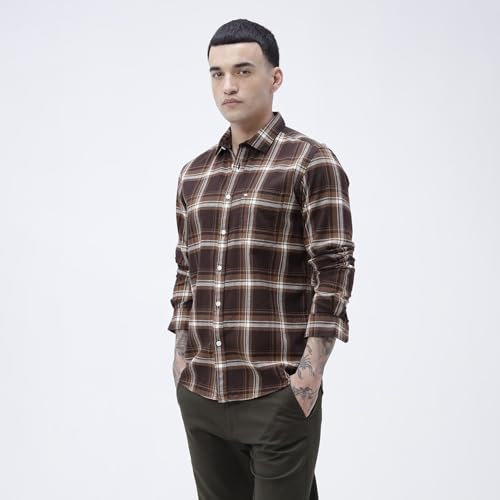 Image of BASICS 100% Cotton Checked Shirt for Men | Slim Fit | Everyday Smart Casual Wear | Full Sleeve