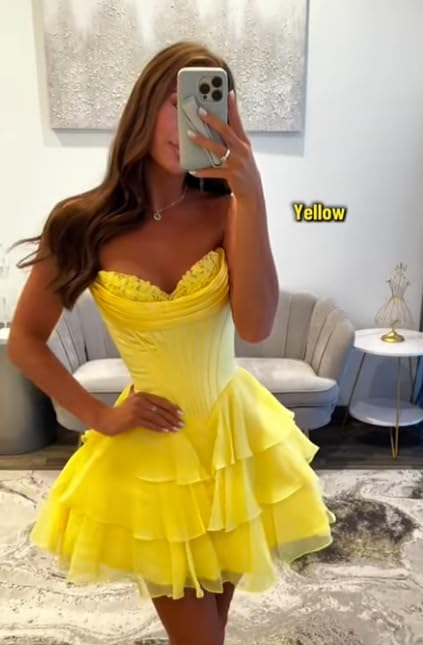 Homecoming Dresses Short for Teens Strapless Tiered Puffy Corset A Line HOCO Dress Formal Prom Party Gown 20254