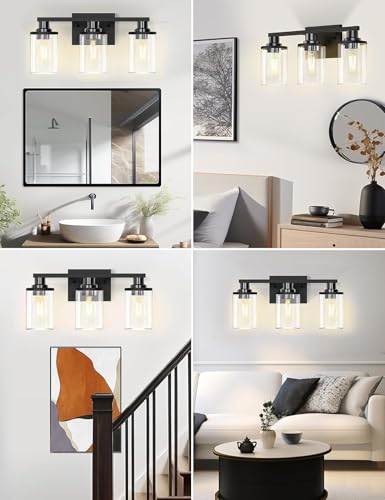 Image of DORESshop Black Vanity Light Fixture for Bathroom 3-Light Modern 20 Inch