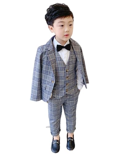 Costume pied-de-poule garçon avec veste gilet pantalon pour mariage