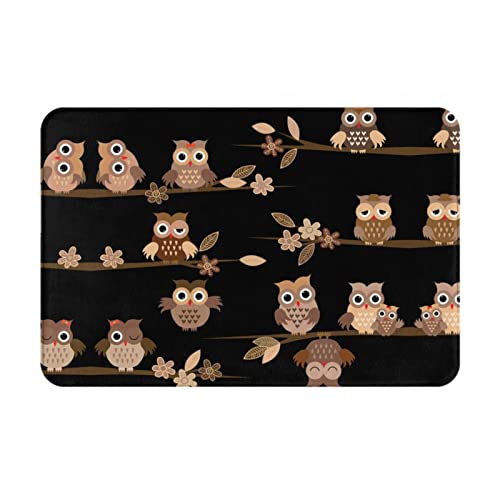 Tapis de sol antidérapant en flanelle avec motif chouettes de dessin animé marron, pour bureau, cuisine, chambre, salon, garage, bureau, etc. 40,6 x 61 cm