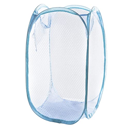 Levemolo Foldable Mesh Laundry Basket Hamper for College Dorm Breathable Design Easy Open Storage Includes Side Pocket for Sky Blue for Spaces and Camping