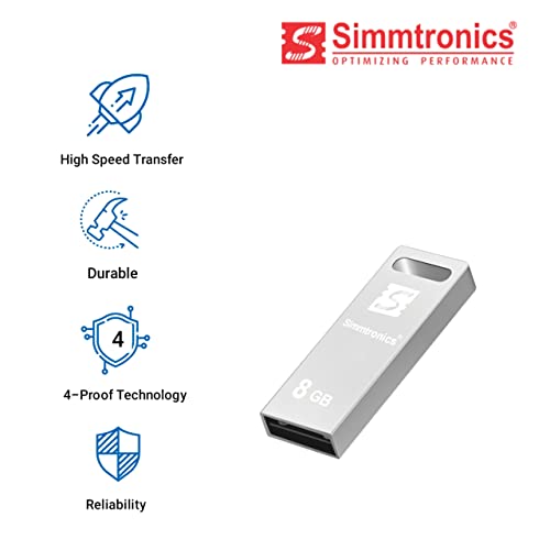 Image of Simmtronics 8 GB Flash Drive USB 2.0 Pendrive Metal Body for Laptop and Computer