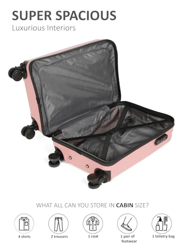 Image of Teakwood Small Size 8 Wheels Trolley Bag, Hard Cabin with Zipper Closure, Adjustable Push Button & Cross Side Strap, Number Lock System 360 Degree (Small, Rose)