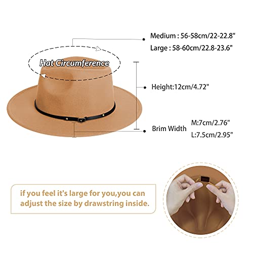 Image of jingsha Fedora Hats for Men & Women Wide Brim Fedora Felt Panama Hat Men's Dress Hats with Belt Buckle