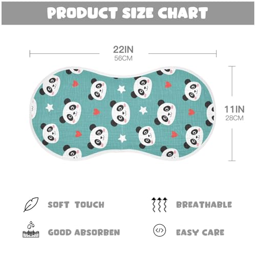 J JOYSAY Hearts Star Panda Teal Baby Burp Cloths for Boys Girls Large 22''x11'' Cotton 4 Layer Boys & Girls Rags for Boy Unisex one sizex42
