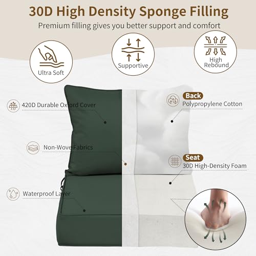 Image of 24x24 Outdoor Chair Cushions Set of 4, Waterproof Deep Seat Cushions for Patio Furniture with Removable Cover, Fade Resistant 4'' Outdoor Seat Cushion w /Ties&Handle for Sofa Loveseat, Dark Green
