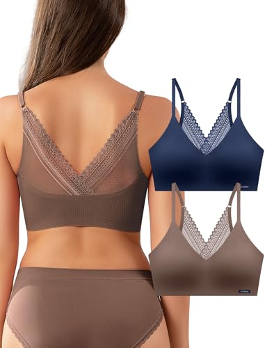 Image of Livona Lace Bralette for Women - Comfort Sports Bra Wireless Padded Bralette with Support Workout Tops Cami Crop S-XXL