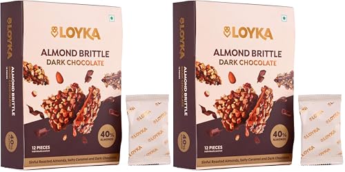 Image of Loyka Almond Brittle Dark Chocolate Box - 12 pcs | 46% Dark Chocolate | Premium Gift Hamper | Choco & Nut Dryfruit Delicacy | Roasted California Almonds (45%) | Any-time snack (Pack of 2)