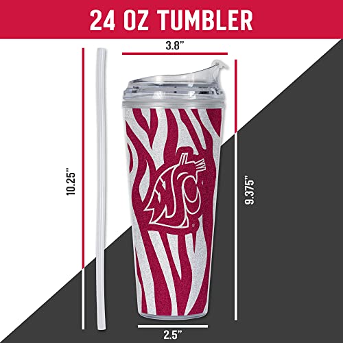 Image of Rico Industries NCAA Glitter 24oz Acrylic Glitter Tumbler with Hinged Lid, Officially Licensed Double Wall Tumbler with Straw