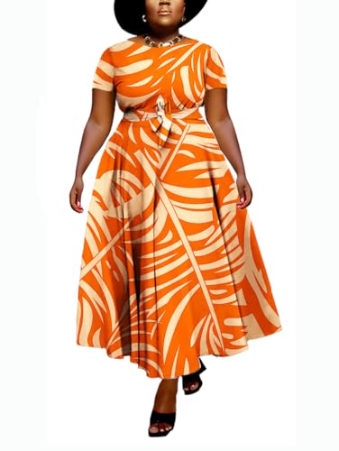 Image of Hostoyo Women Plus Size Formal A Line Maxi Dress Self Tie Waist with Pockets Elegant Round Neck Swing Long Dresses