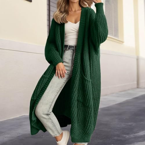 Angxiwan Blaue Strickjacke Damen Strickjacke Lang Oversize Grobstrickjacke Herbst Dicker Strickjacken Grobstrick Strickcardigan Offene Strickmantel Flauschiger Damenstrickjacke Damen Sweatshirt