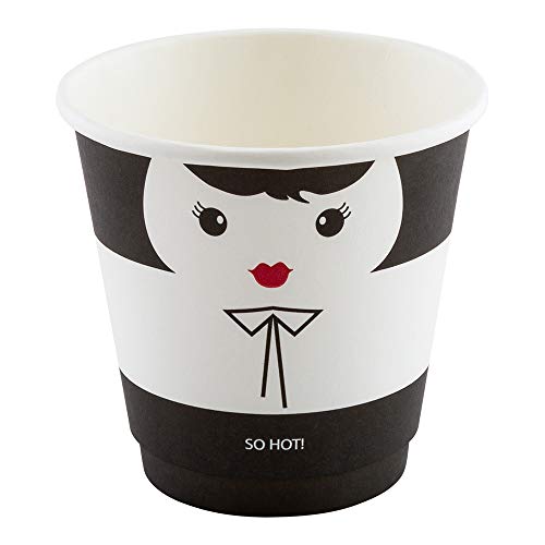 Image of Restaurantware 8 Ounce Paper Cups, Pack of 500 Madame Design Disposable, Leakproof, Recyclable, Black and White Paper Insulated Hot Cups, with Matching Lids Available for Purchase Separately