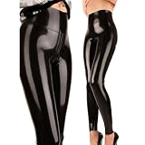GREEFEI Leggings en Latex en Forme de U Noir,Pantalons en Caoutchouc pour Femme avec Fermeture éclair à l'entrejambe Fait Main S