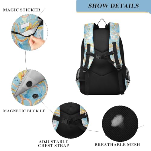 camping backpack for kids boys 8-12: modern bookbag for men in assorted colors - Watercolor Ocean Animal animal sea Lemon Sky Blue3