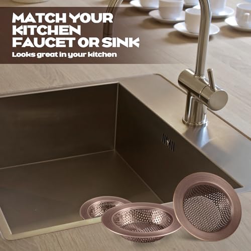 Retisee 2 Pcs Sink Strainer Stainless Steel Kitchen Sink Drain Strainer Basket Cover Mesh Hair Food Catcher, Large Wide Rim of 4.4 Diameter(Red Bronze)