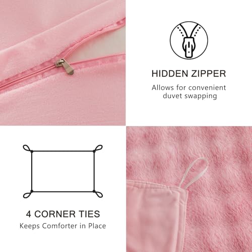 Image of EMME Faux Fur Duvet Cover Twin Size, 2 Pieces Ultra Soft Fluffy Comforter Cover, Cozy Warm for Winter, Luxury Elegant Shaggy Bubble Design Bedding, 1 Duvet Cover & 1 Pillow Shams (Twin, Pink)