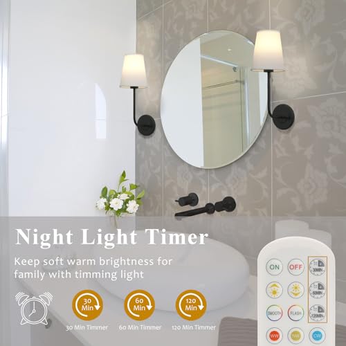 Image of Pathson Battery Operated Fabric Wall Sconce Light Set of 2, Rechargeable Dimmable Wall Vanity Lights White Fabric Lampshade, Remote Control Wireless Wall Lamp for Bedroom Living Room, Bulb Included