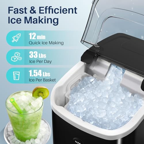 Image of FREE VILLAGE Nugget Ice Maker Countertop, Pebble Ice Maker with Soft Chewy Pellet Ice, 10,000pcs /33lbs /Day, Self-Cleaning, One-Click Operation, Portable Nugget Ice Machine for Home Office Kitchen
