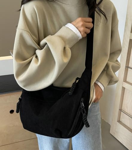Image of Hobo Bag for Women Men Crescent Shoulder Bag Retro Nylon Canvas Crossbody Bag Slouchy Corduroy Dumpling Bag Purse | Retro
