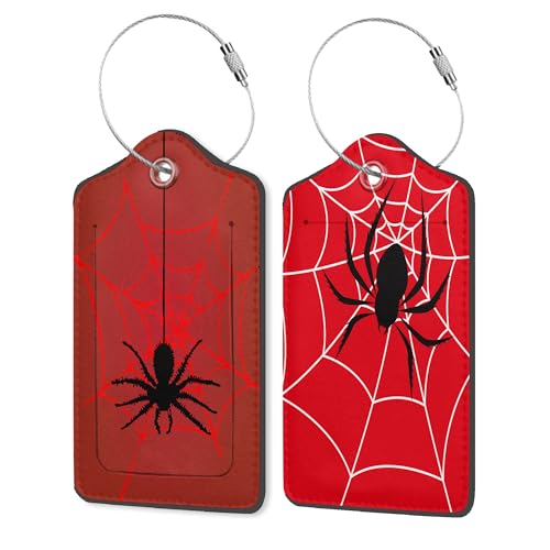 Spider on Spider Web Luggage Tags, 2 Pack Travel Cruise Tags for Suitcases, Cute Identifiers with Privacy Flap, Baggage Tags for Women Men Kids Backpack Handbag