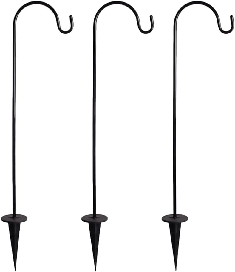 Basket Decor 6Pcs Shepherd Hooks Stake Hooks Iron Ground Plant Bird Feeder Lawn Stand Solar Lights Lantern Adjustable Stake Stand Pathway Decoration （ Black ） Outdoor Hanging Solar Lights
