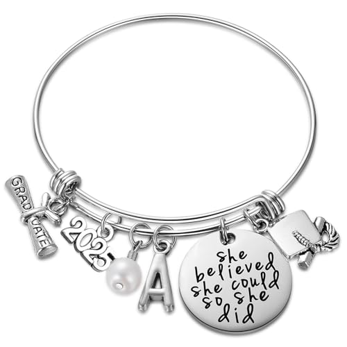 Ukodnus Class of 2025 Graduation Gift - Senior 2025 Graduate Bracelet - Inspirational Graduation Gifts for Her - 26 Initial Charm Bracelets for College High School