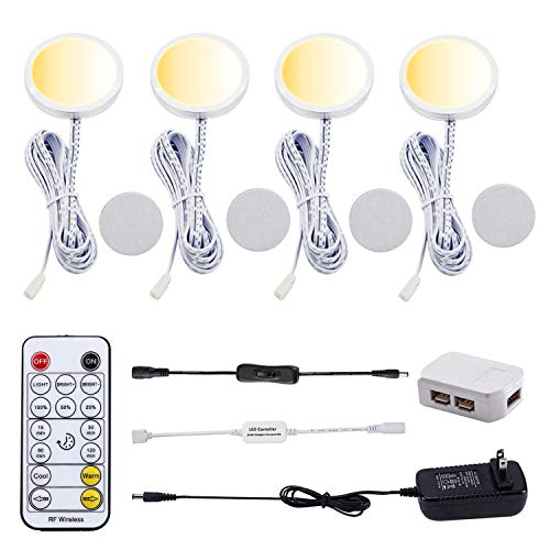 Aiboo LED���L���r�l�b�gPuck���C�gCCT���C�g�F���x���߉\�Ȓg����+�z���C�g�f���A���J���[with 24-key�����@�\�t��IR�����[�g�R���g���[��for�L�b�`���Ƌ�Ambiance���[�h�Ɩ� cabinet-light-CCT-adjust