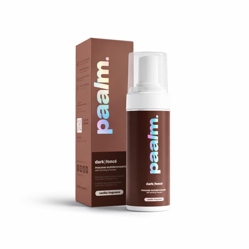 PAALM Schiuma autoabbronzante Dark 150 ml per viso e corpo abbronzante intenso senza sole DHA naturale texture leggera ad asciugatura rapida tinta profonda senza traccia