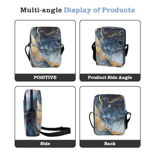 Crossbody Bag Navy Blue Gold Marble Messenger Bag for Women Men Purse Shoulder Bag Satchel Bag with Adjustable Strap 214A48154