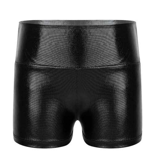 Kids Girls Shiny Metallic Dance Workout Booty Shorts High Waist Boy-Cut Bottoms Gym Sports Activewear